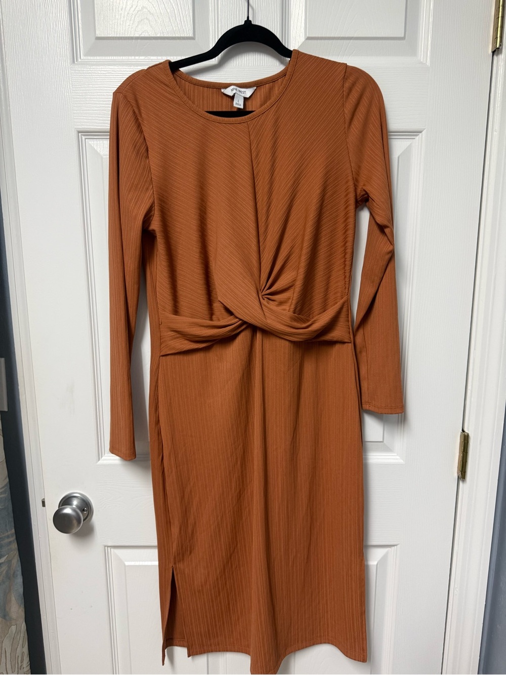 Nine West Rust Twist-Front Long Sleeve Midi Dress
